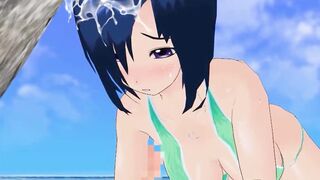 HENTAI PROS - Blonde, Raven, And Blue Haired Babes Take Turns Riding And Sucking A Big Cock